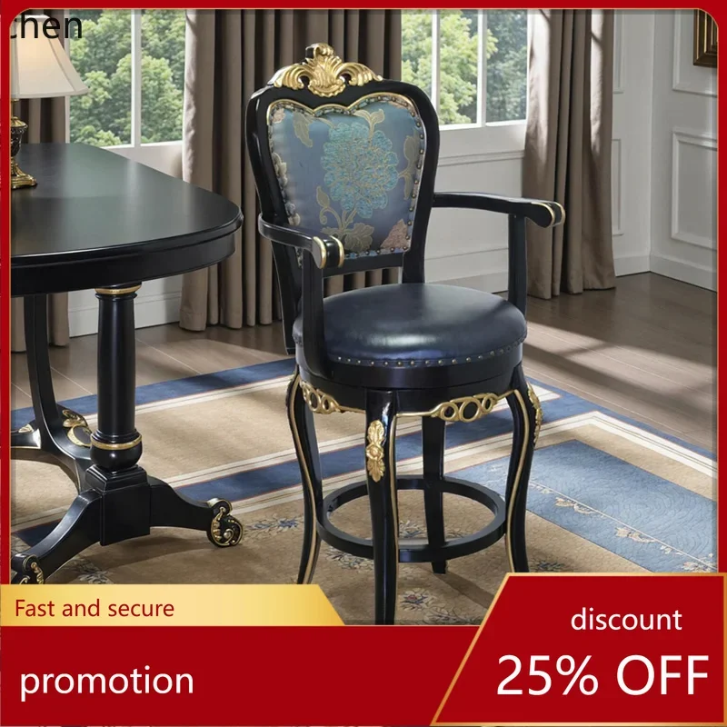 

ZML Solid Wood Bar Stool Home Bar Rotating High Chair with Armrests and Backrest Front Desk Chair