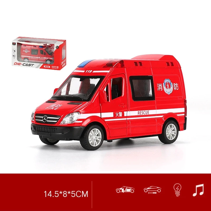 1:32 Simulation Ambulance Model Alloy Pull Back Sound And Light Die-casting Car Toy Police Special Car Children's Toy Gift B087