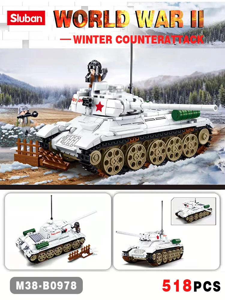 

Sembo Military T-34/85 Танк Модель автомобиля Строительный блок Зимняя контратаки Второй мировой войны Армия Оружие Солдат Детская игрушка 518 шт.