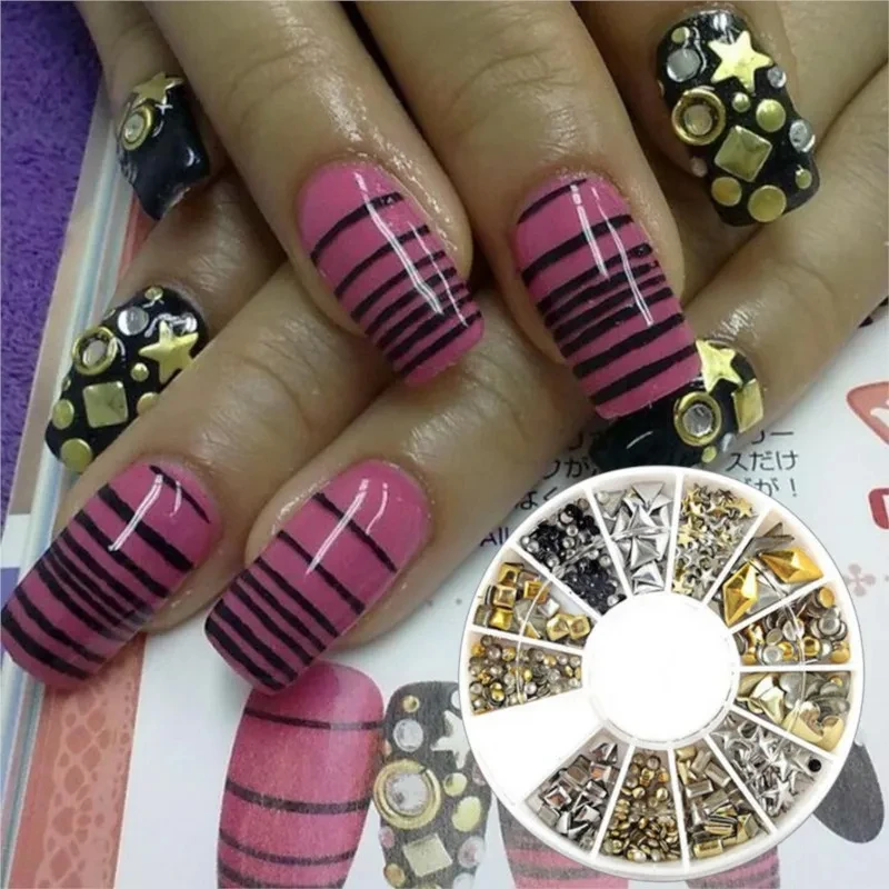 3 Colors Studs Rivet Nail Tips Golden Silver Black Metal Nail Art Tips Fashion Metallic Studs Stickers New Fashion, HKL11