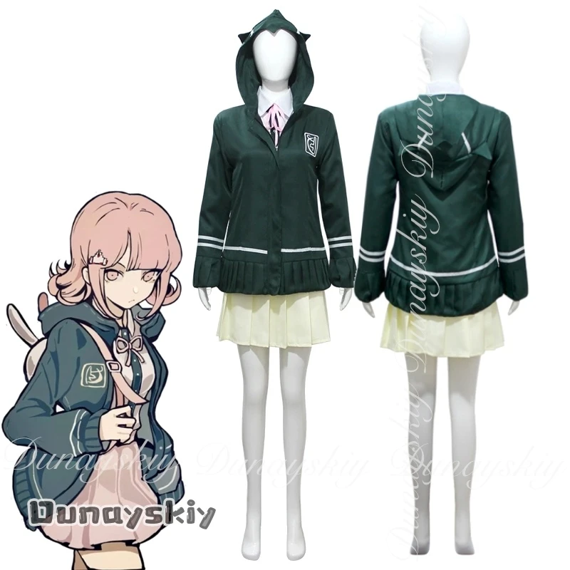 {BankaiMode}Danganronpa II: Trigger Happy Havoc Anime Nanami ChiaKi Cosplay مع شعر مستعار قصير مع سترة خضراء تنورة كوس زي