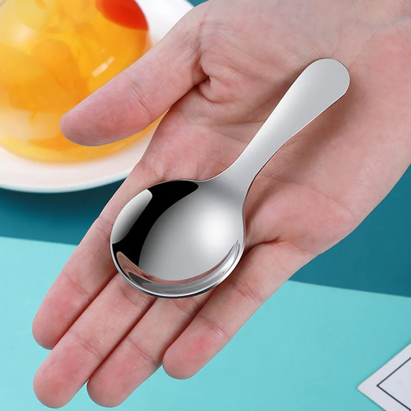 Cute 304 Stainless Steel Short Handle Round Head Spoon Baby Ice Cream Dessert Spoon Creative Mini Tea Spoon Kitchen Accessories