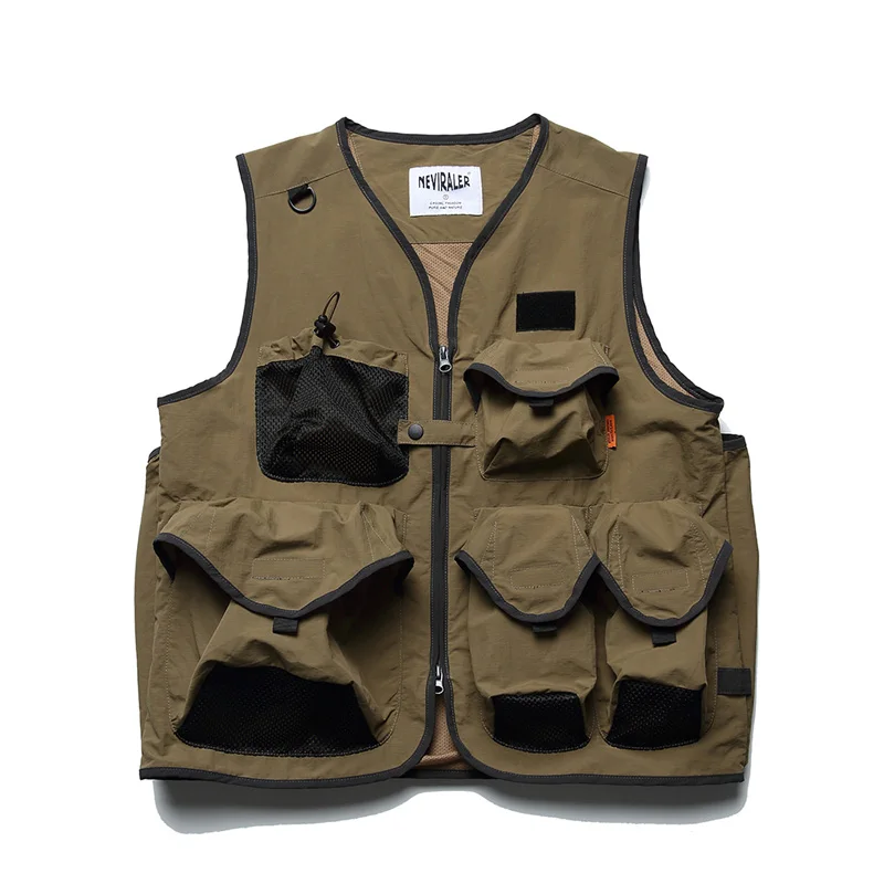 Outdoor Camp Fishing Multi Pocket Waterproof Cargo Vest Men Women Japanese Fashion Work Sleeveless Jacket Vest Cityboy Waistcoat