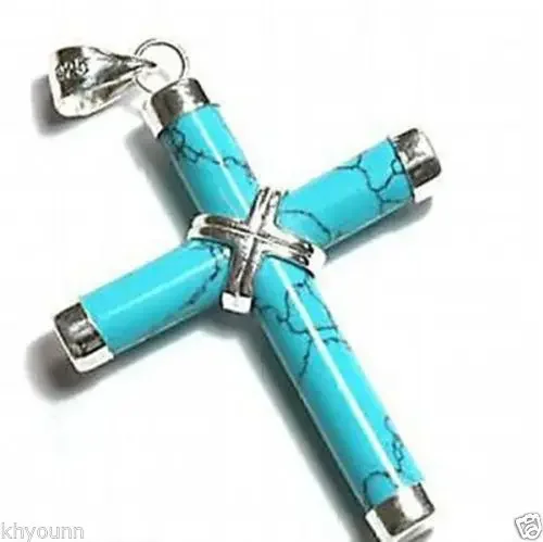 

Hot sale new Style New Prayer Cross Crucifix Turquoise Women Men Pendant Necklace Free Chain -Top quality fre