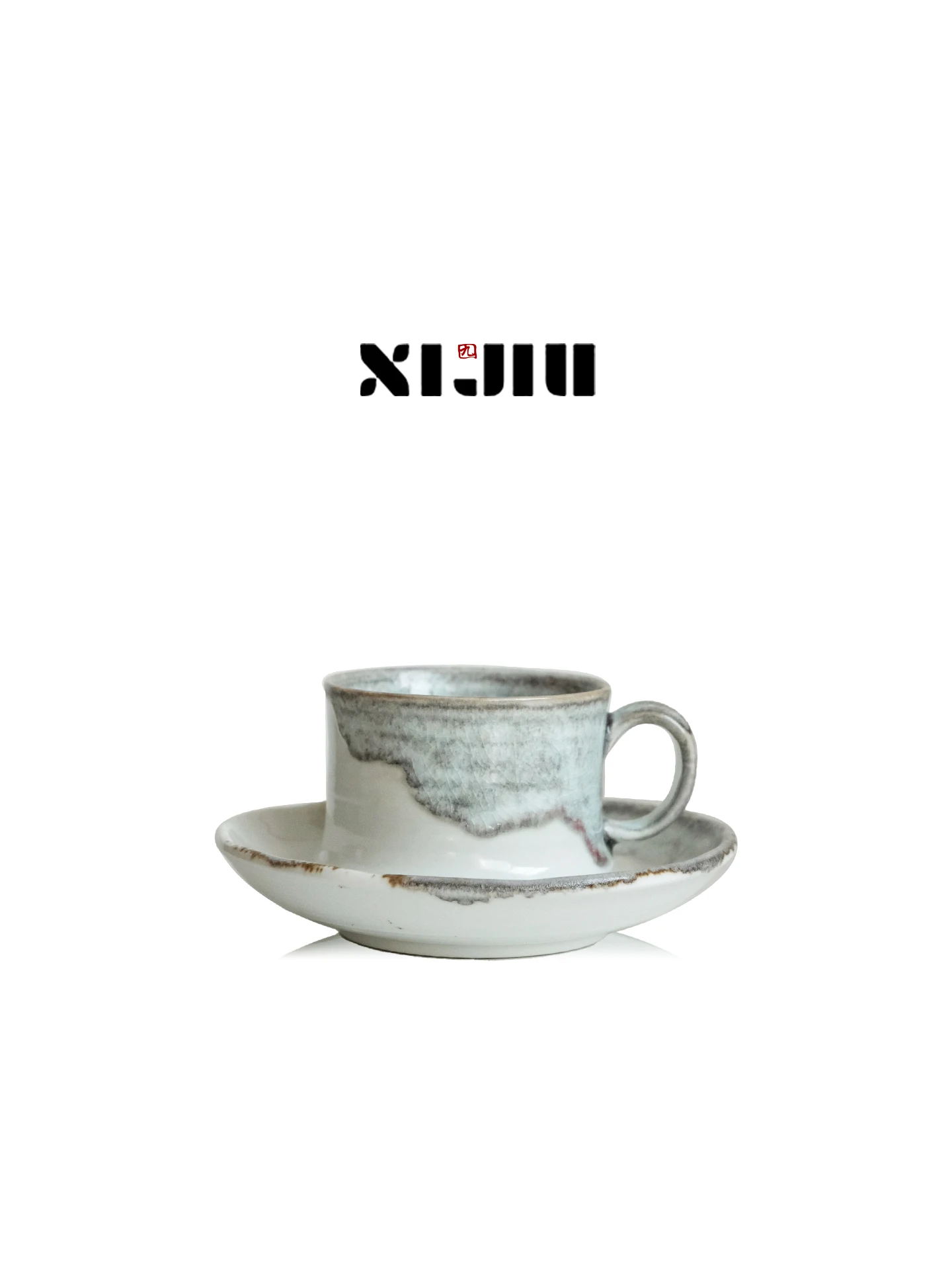 High Aesthetic Value Ceramic Coffee Cup White Underglaze Design Style Retro Texture Pattern Single Ear Handle for Coffee Shop