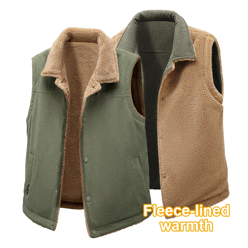 High-Quality Lambswool Vests Men Winter Fleece-Lined Insulated Vest Couple's Corduroy Sleeveless Jacket Versatile Casual Coats