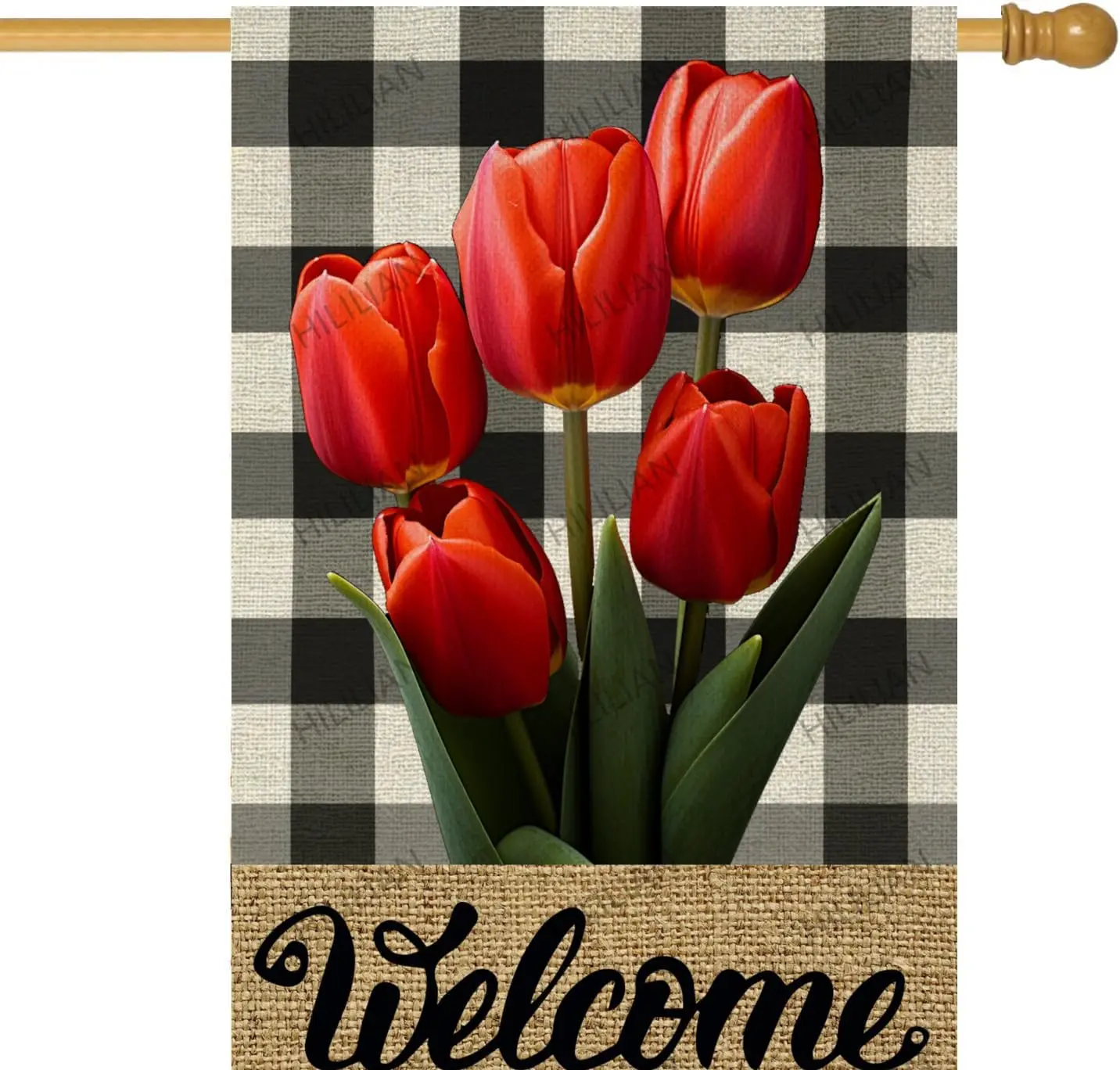 Tulips Small Garden Flags for Outside 28x40 Inch Burlap Vertical Double Sided Spring Farmhouse Rustic Buffalo Check Plaid Fl GGX