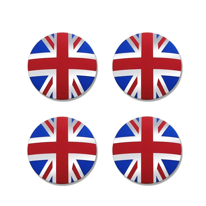 4Pcs 56mm British Flag Badge Car Wheel Center Hub Caps Emblem Stickers For Jaguar BMW Audi Porsche SEAT TESLA Dacia Ford Jeep