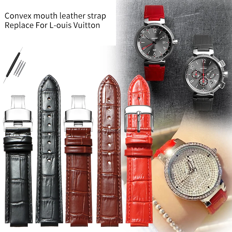 Correa de repuesto para l-ouis Vuitton LV Tambour Q1121 Q114k, correa de reloj de cuero genuino convexa de 12mm y 10mm, pulsera para hombres y mujeres