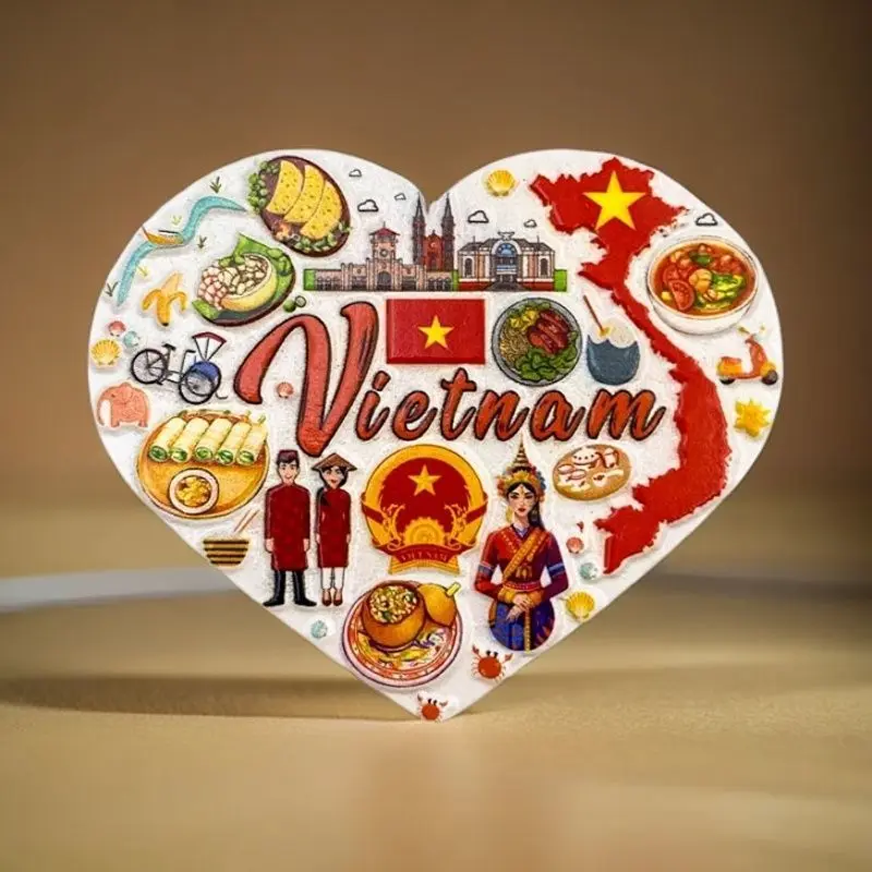 

Vietnam Creative 3D Heart Magnetic Fridge Magnet Resin Magnetic Sticker Travel Collection Souvenir Gift
