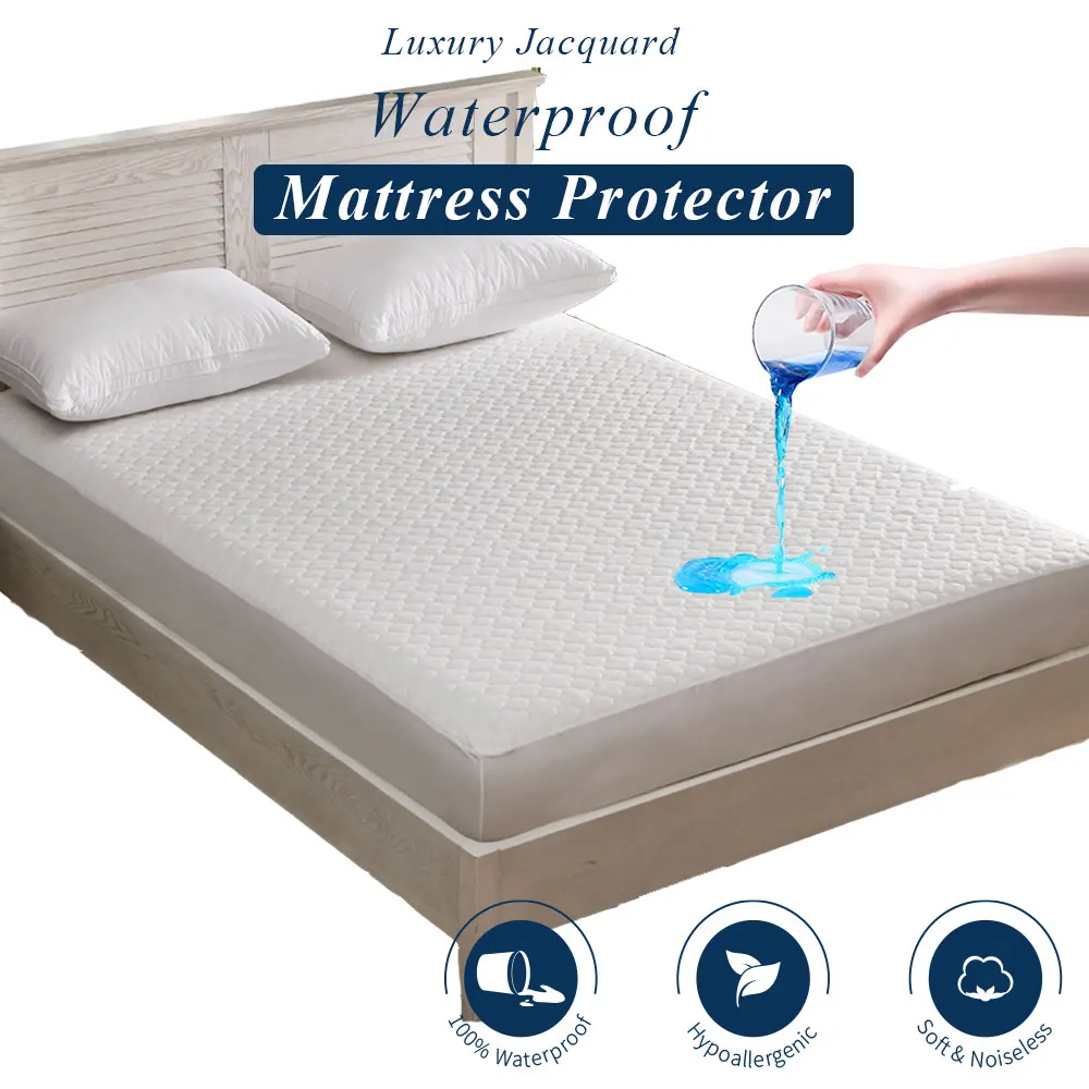 Mattress Pad Covers Jacquard Breathable Noiseless Bed Mattress Protector Ultra Soft & Hypoallergenic