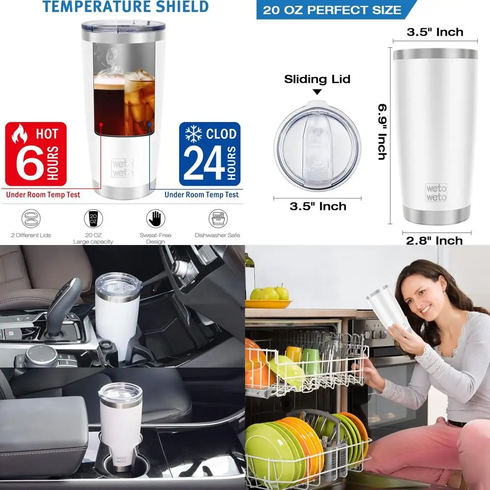 

Дорожные кружки из нержавеющей стали с вакуумной изоляцией, 6 шт., с двойными стенками с порошковым покрытием, уличные кофейные кружки с крышками, белые