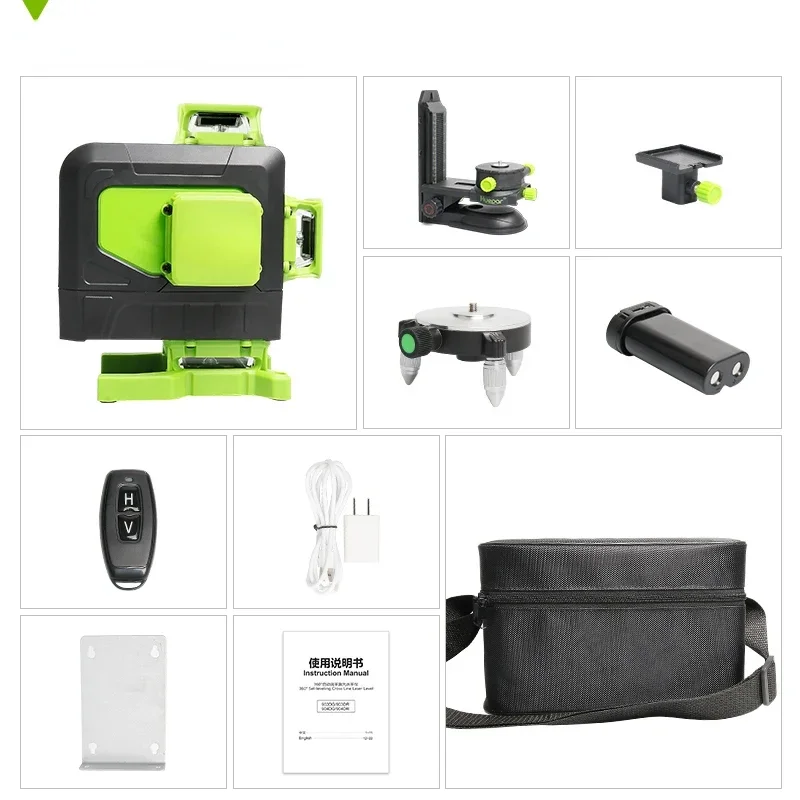 Huepar 904DG Green Self Laser Level 360 16 Multi Lines 4D Flooring Tile Remote Control Hot sales