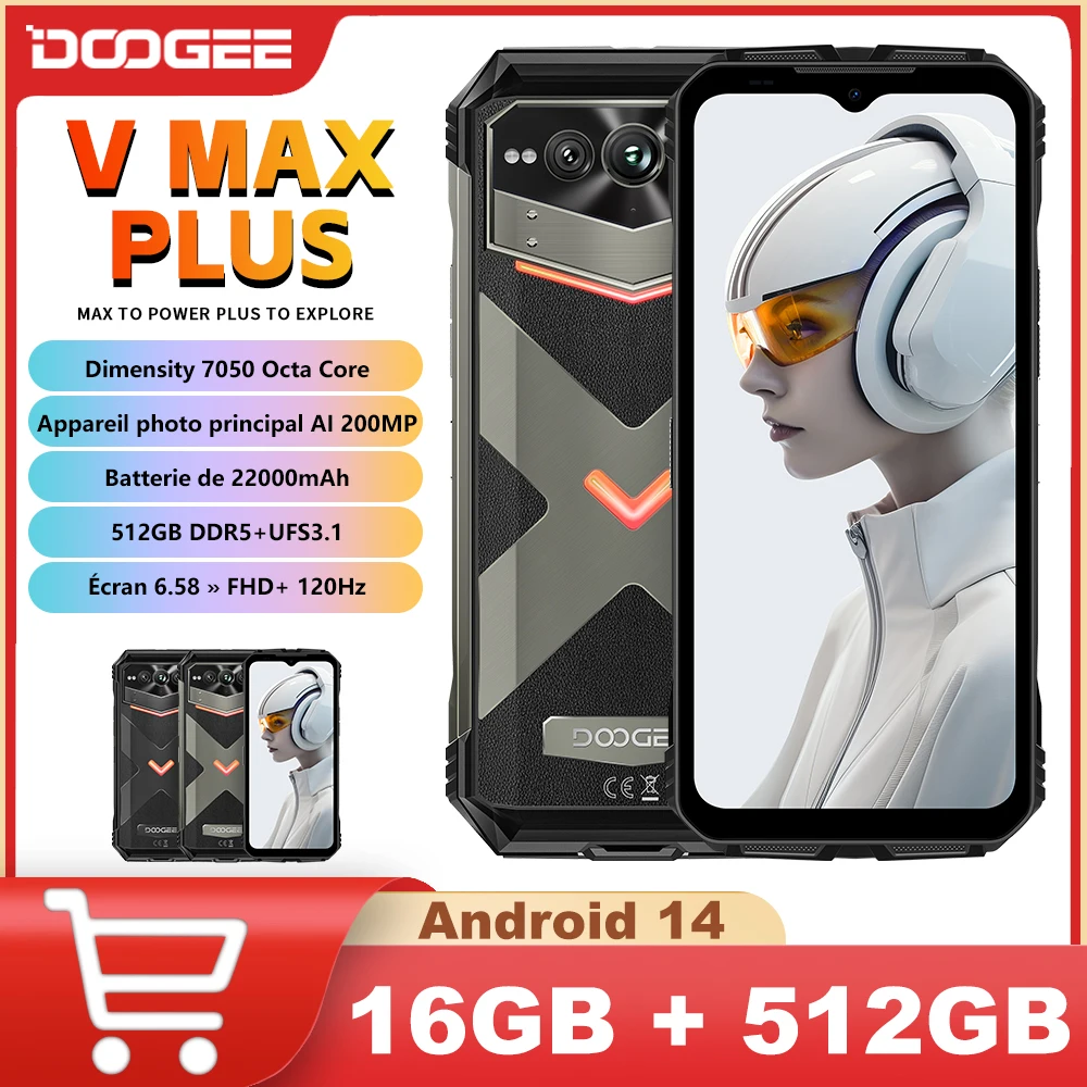 DOOGEE V Max Plus 22000mAh 5G Rugged Phone 16GB+512GB 200MP Camera Phone 6.58\