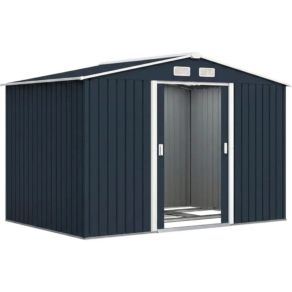 6' x 9' Metal Outdoor Storage Shed with Foundation Kit, Double Doors, Air Vents, and Sloping Roof for Garden Tools in Gray