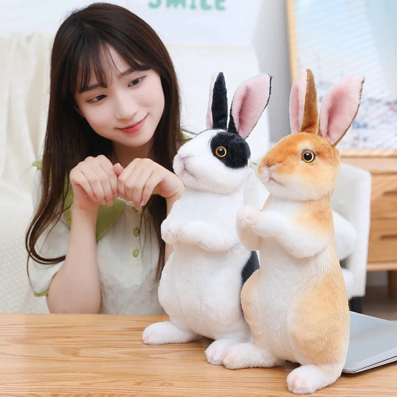 Realistic Kawaii Rabbits Plush Toy Simulation Animal Cute White Grey Bunny Doll Real Life Model Props Girls Kids Birthday Gift