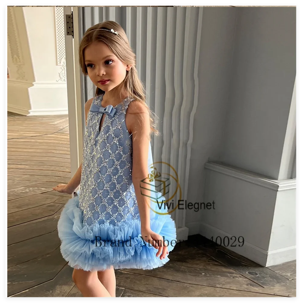 2024 New Full Sleeve First Communion Dress for Child Baby Backless Lace Tulle Little Bridesmaid Daughter Wedding Even Party