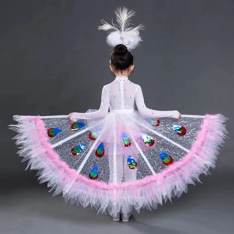 

Children's Day Dance Only Tails Costumes Kindergarten National Dancing Uniform Elegant Carnival Girls Peacock Stage Performance