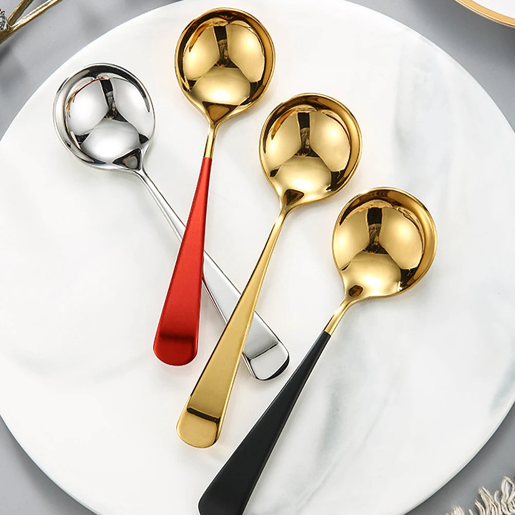 

Stainless Steel Soup Spoon High Gloss Ergonomic Handle Long Mixing Spoon Ice Cream Serving Home Office Coffee Elegant