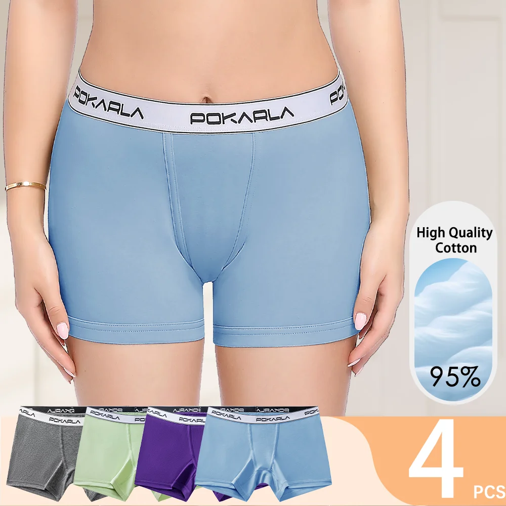 Women's 4 Inch Inseam Soft Stretch Cotton Boxer Briefs Anti Chafing Ladies Trunks Underwear Boy Shorts Panties Plus Size Comfort