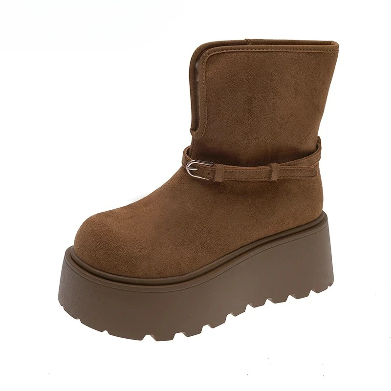 الشتاء مكتنزة منصة كعب النساء الفراء الثلوج الأحذية موجزة الارتفاع زيادة الانزلاق على الأحذية السيدات الراحة الدافئة القطن الجوارب القصيرة