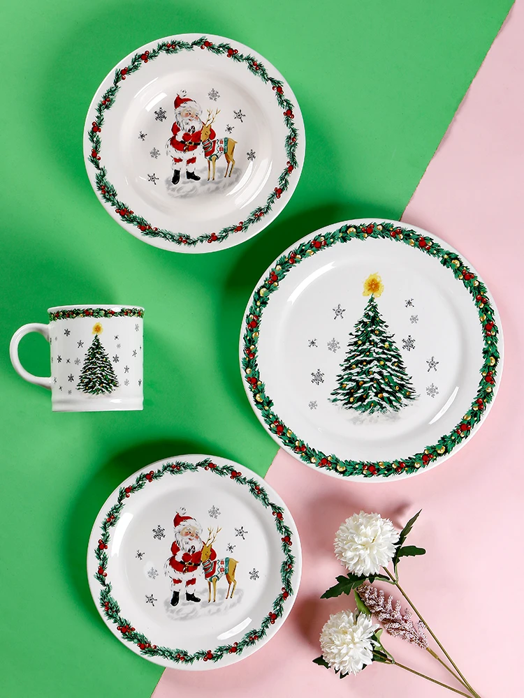 

American Christmas Atmosphere Tableware Creative Home Ceramic Steak Pasta Plate Deep Soup Plate Cup