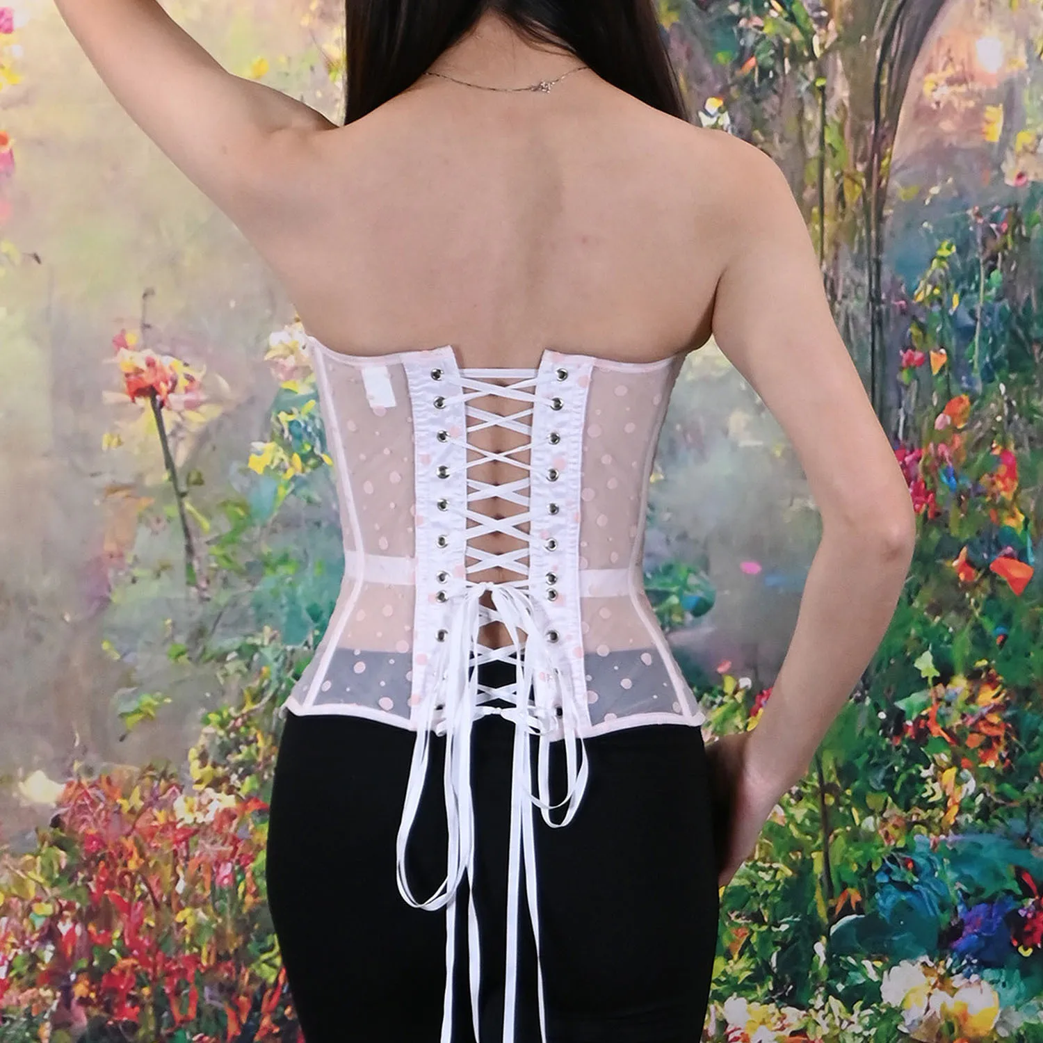 Women Sexy White Corsets Mesh Breathable Luxury Tube Tops Dot Print Hot Lingerie Lace-up Bustiers Summer Fashion Streetwear