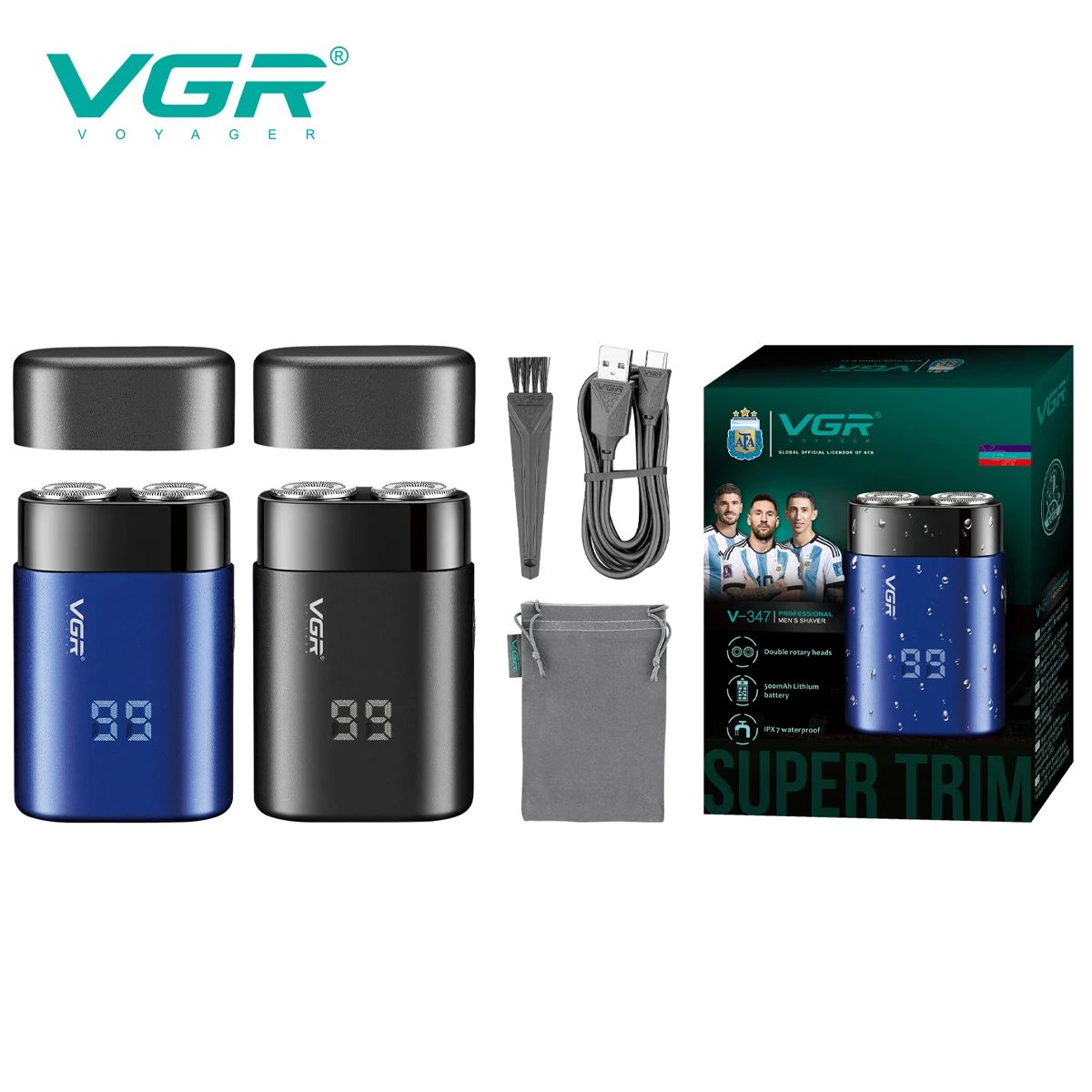 

VGR 347, мужская удобная бритва с острым двойным лезвием, бритва для глубокой очистки, ЖК-дисплей, интеллектуальный цифровой дисплей, зарядка через USB, триммер для волос