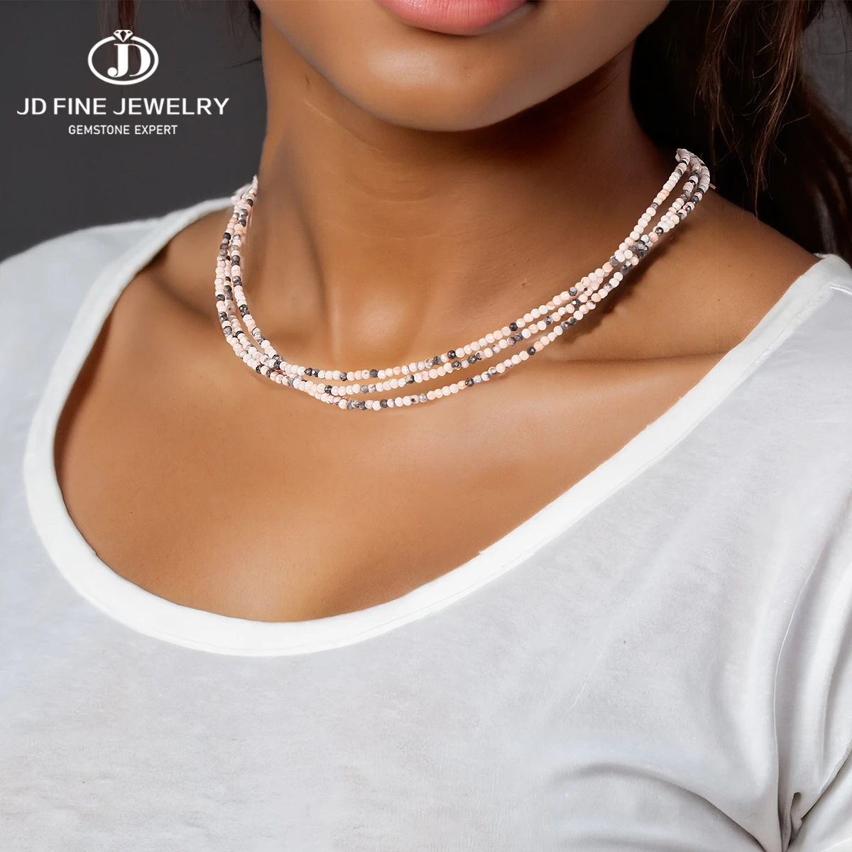 

JD Boho Personalized Creative Pink Zebra Jasper Beaded Multi-Layered Necklace Women Stacking Designs Holiday Accessories Jewelry