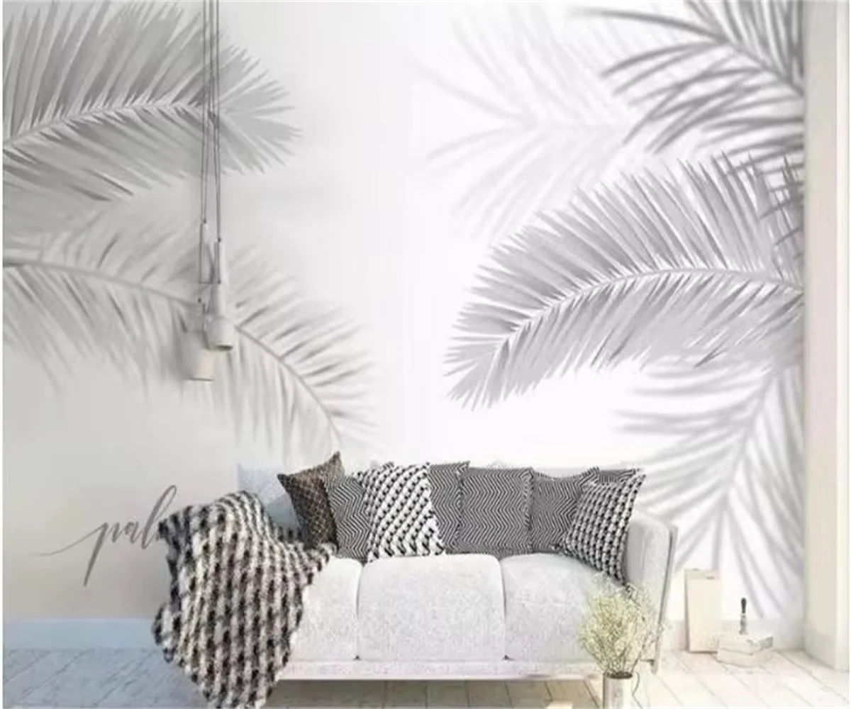 

Custom wallpaper of any size Hand painted Nordic plants coconut leaves Palm tree living room background wall decoration painting