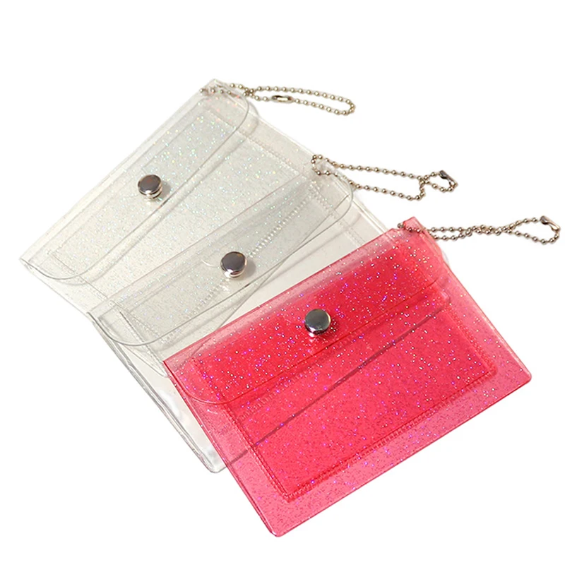 1Pc Transparent PVC Coin Purse with Keyring For Girls Cute Small Wallet ID Card Holder Business Card Purse For Girls And Women