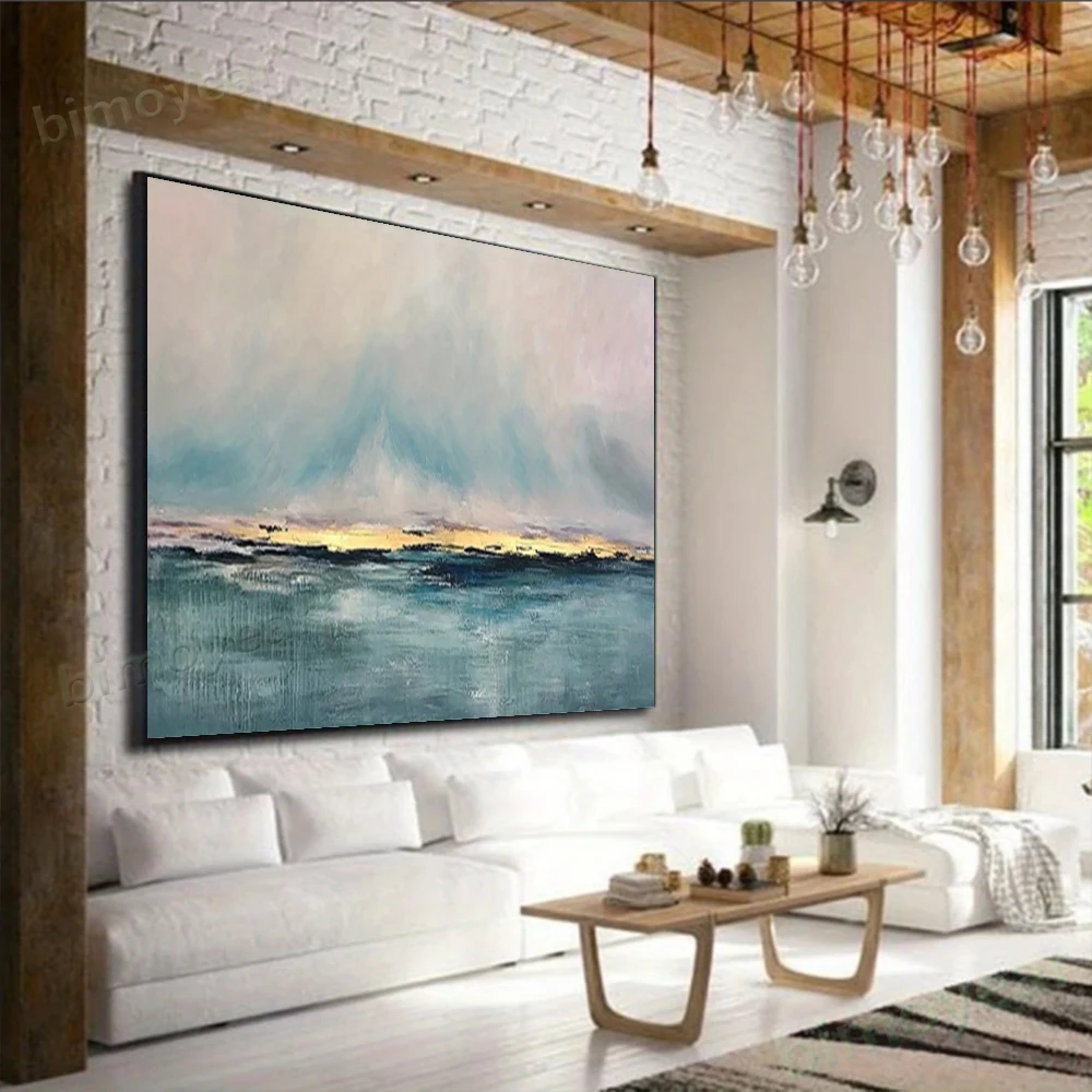 

100% Hand Painted Abstract Oil Painting Golden Horizon Wall Art Picture On Canvas pattern Mural For Living Room Home Decor Paint