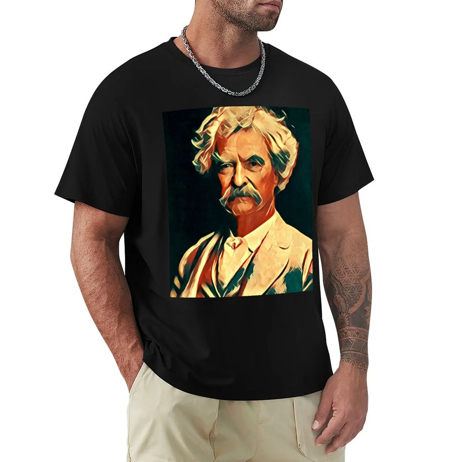 Mark Twain Artwork T-Shirt Daily Wear Plain Short Sleeve Shirt