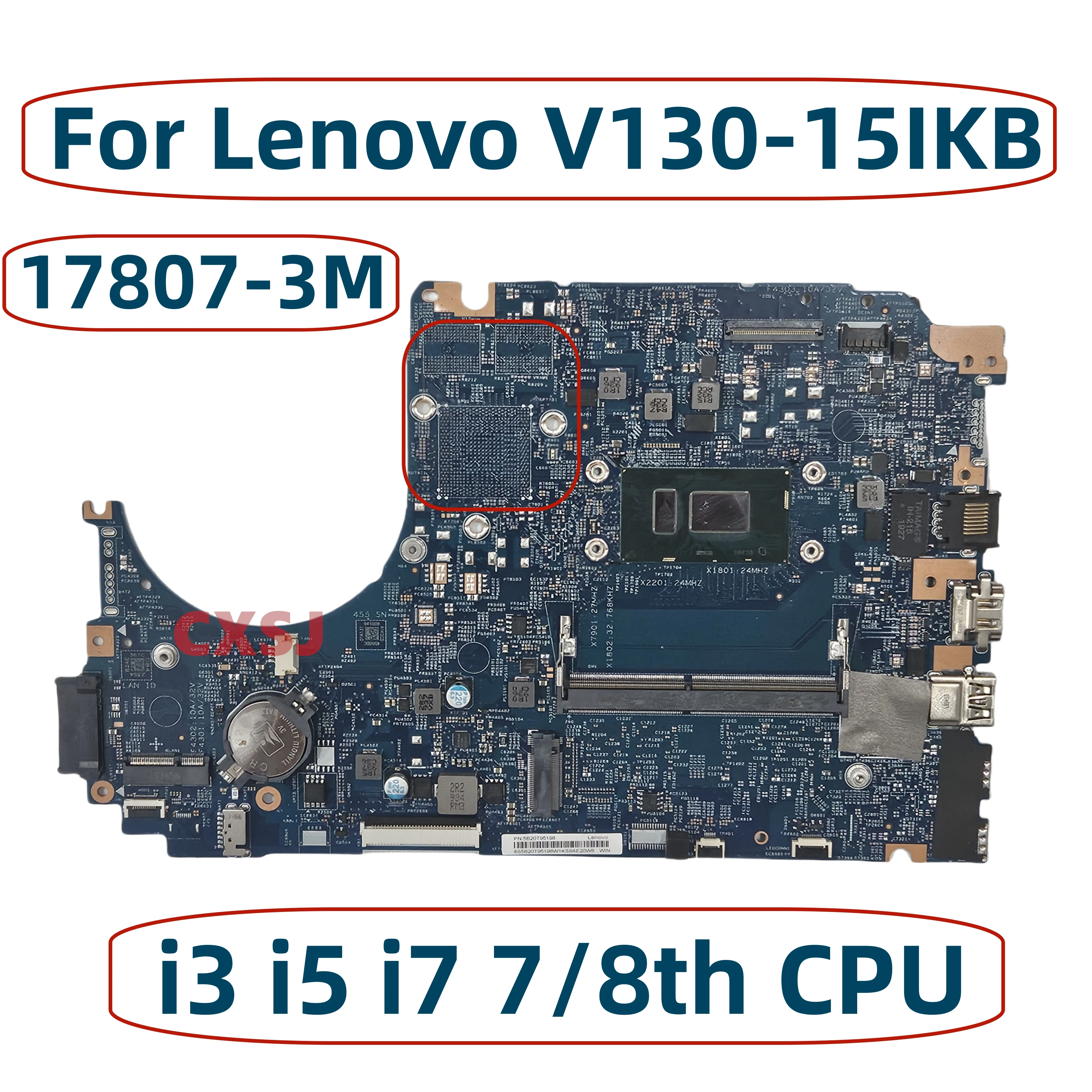 LV315KB MB 17807-3M 448.0DC05.003M For Lenovo V130-15IKB laptop motherboard With 3865U i3 i5 i7 CPU 4GB RAM Mainboard 100% work