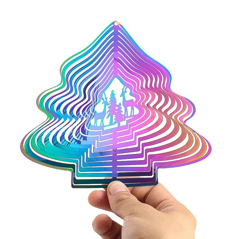 3D Wind Spinner Catcher Flowing Light Effect Gradient Color Wind Chime Pendant Stainless Steel Animal Spinner
