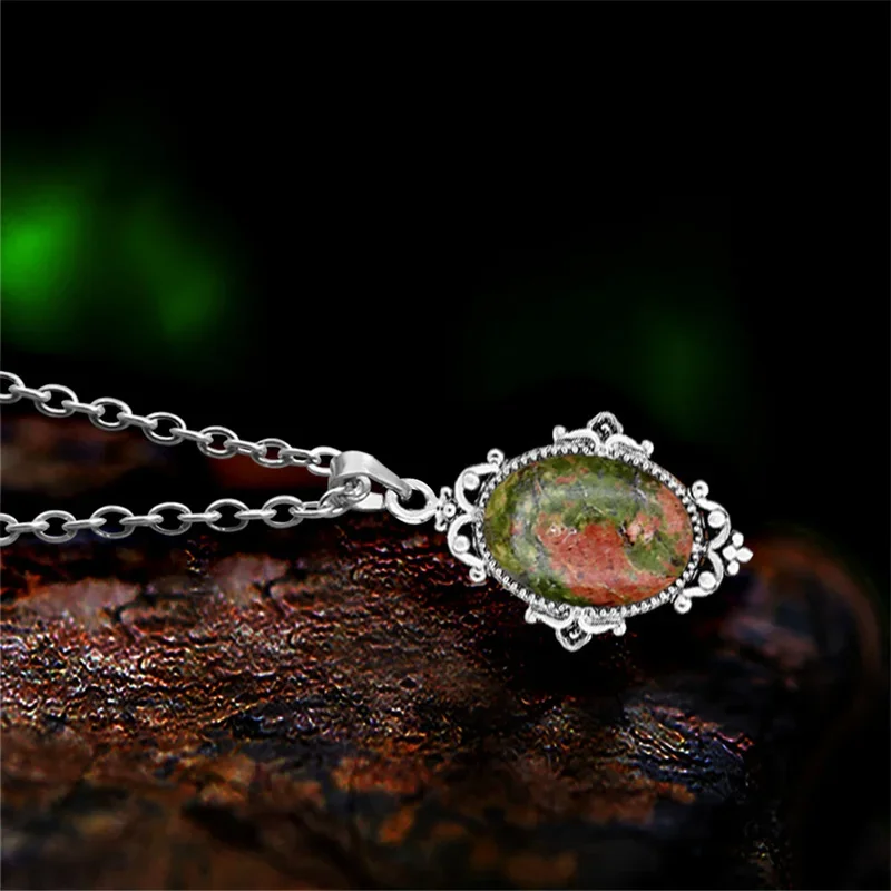 9 Color Vintage Natural Stone Unakite Quartz Jewelry Set For Women Antique Silver Plated Flower Fashion Necklace Earring Jewelry