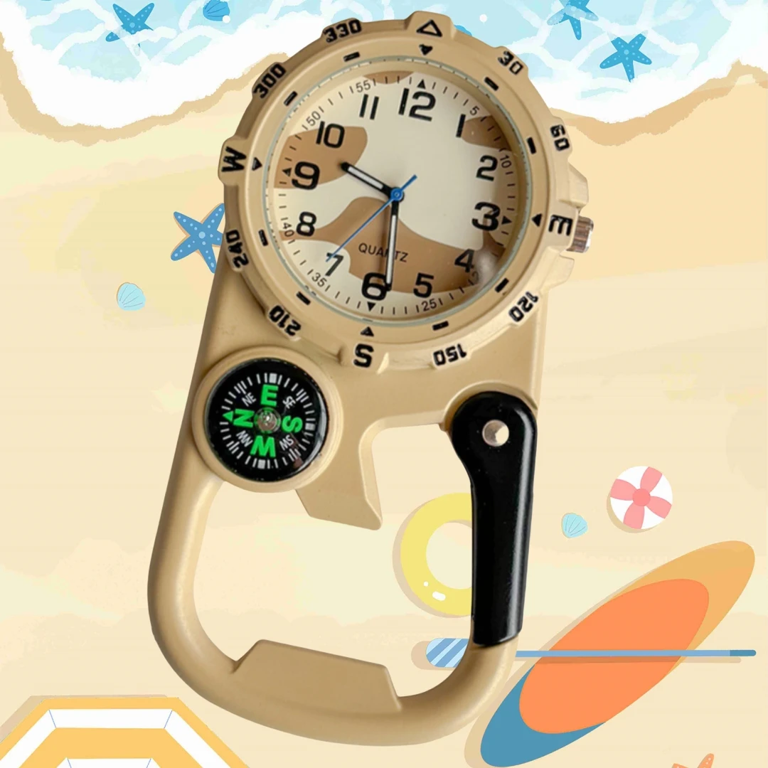 

Часы с зажимом для ремня Спорт на открытом воздухе Альпинизм Карабин Карманные часы Компас Подвесной крючок Портативный таймер Традиционный кварц