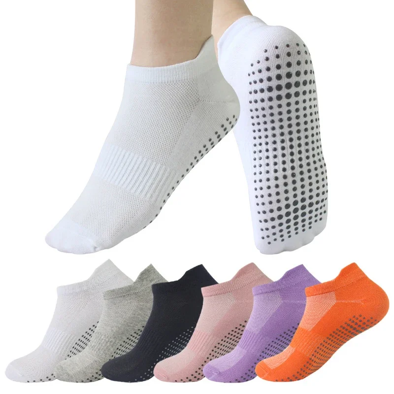

5 Pairs Yoga Socks Women Cotton Solid Color Short Mesh Breathable Professional Non-slip Floor Pilates Dance Sports Gym Socks