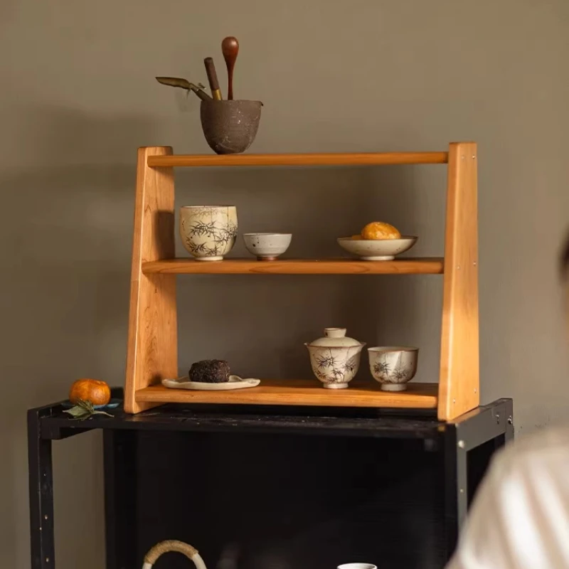 Solid Wood Wall Mounted Cup Rack, Multi-Tier Tea Cup Holder Shelf, Space-Saving Kitchen Storage Organizer & Home Decor Accent