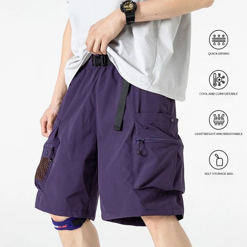 Hankanon Purple Series Outdoor Sports Shorts for Men - Summer New Style Loose and Casual Five-Point Pants Elastic Waistband