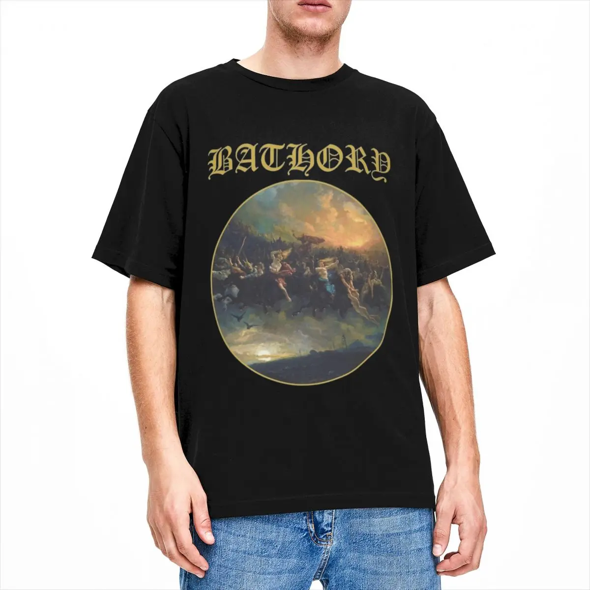 Bathory Band Blood Fire Death Merch Shirts for Men Women Black Metal Band Novelty 100% Cotton Tee Crewneck Short Sleeve Clothing