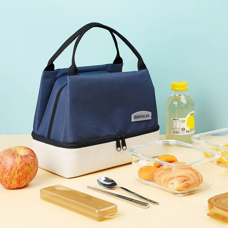 BYMONDY Oxford Cloth Layered Lunch Bags Fashion Handle Insulated Lunch Box Picnic Office Student Portable Lunch Bag Tote Cooler