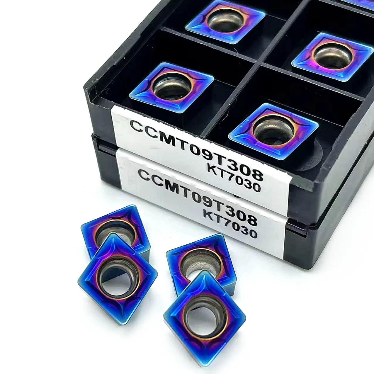 เครื่องมือนาโนสีน้ำเงินแบบดั้งเดิม CCMT09T304 CCMT09T308 KT7030ภายในเครื่องกลึงคาร์ไบด์แทรกกลึงเครื่องมือตัดแทรกคาร์ไบด์