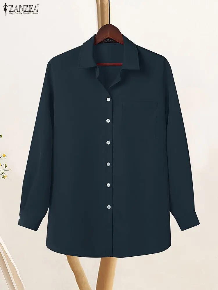 

ZANZEA Women Autumn Shirt 2025 Stylish Long Sleeve Tops Lapel Neck Office Shirts Casual Solid Button Blusas Oversize Chemise