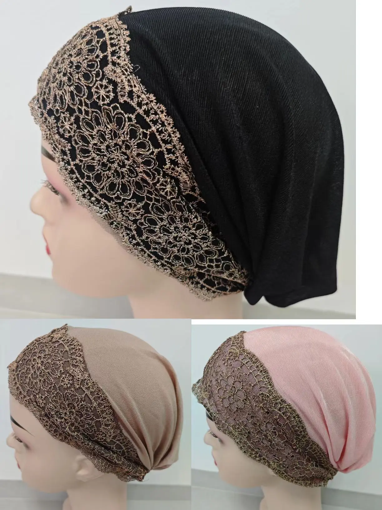 الجملة 3 قطعة القبعات الحجاب النسائية أفريقيا مسلم ملابس العمل عيد الصلاة قبعة أسود وردي قبعات مرنة قبعة دبي قبعة الأفريقية