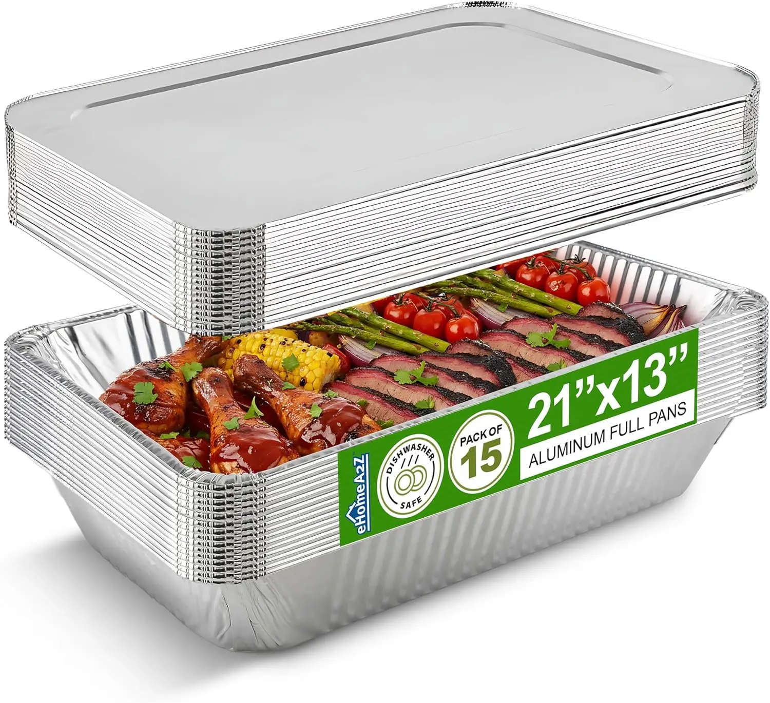

Large Disposable Aluminum Pans with Lids for Roasting, Baking, and Catering - 21x13x3 Inch (15 Pack)