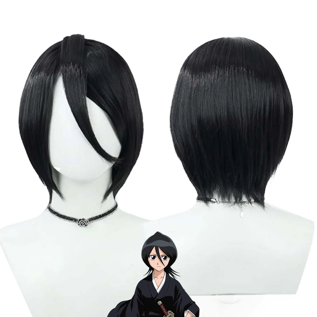 Halloween Party Men BLEACH Cosplay Kuchiki Rukia Short Black Straight Wig