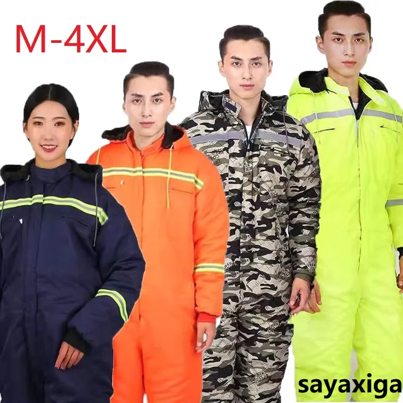 Winter Warm Work Clothing Cold-proof Jumpsuit Cotton-padded Repairman Overalls Work Clothes For Men\'s Thicken Outdoor Reflective