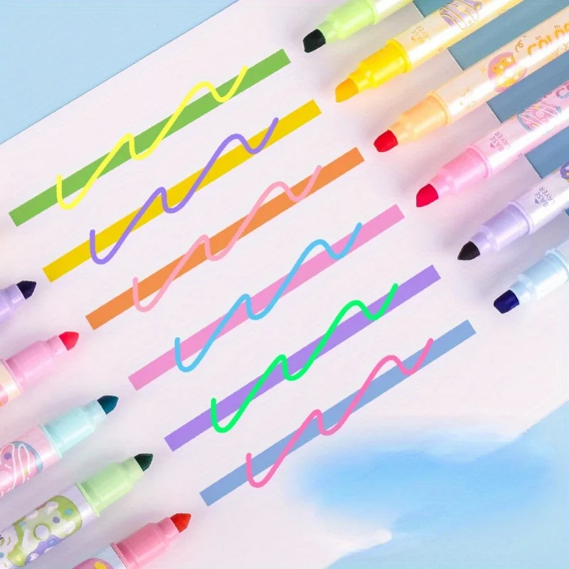 

6Pcs Double Tip Highlighters -Fluorescent Markers for Journaling, Note Taking, and DlY Art Projects - Art Supplies
