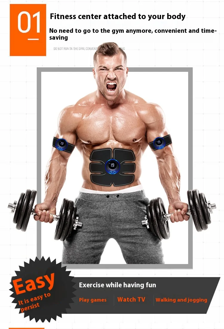 

EMS Muscle Stimulator Abs Trainer Rechargeable Fitness Device For Abdomen Buttocks Shoulder With Vibration Pads For Home Workout
